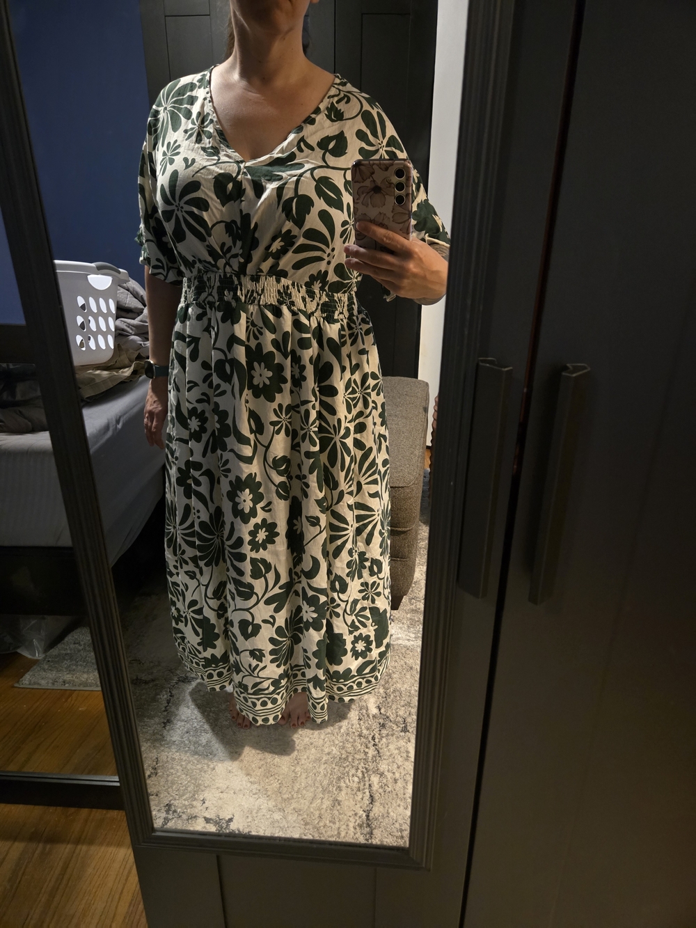 NWT Floral V-Neck Maxi Dress in Green and White